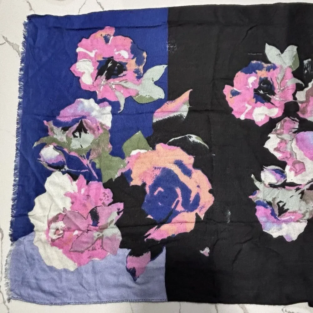Liz Claiborne Women’s Rayon Floral Neck Scarf Blue Pink Black Head Blanket OSFM